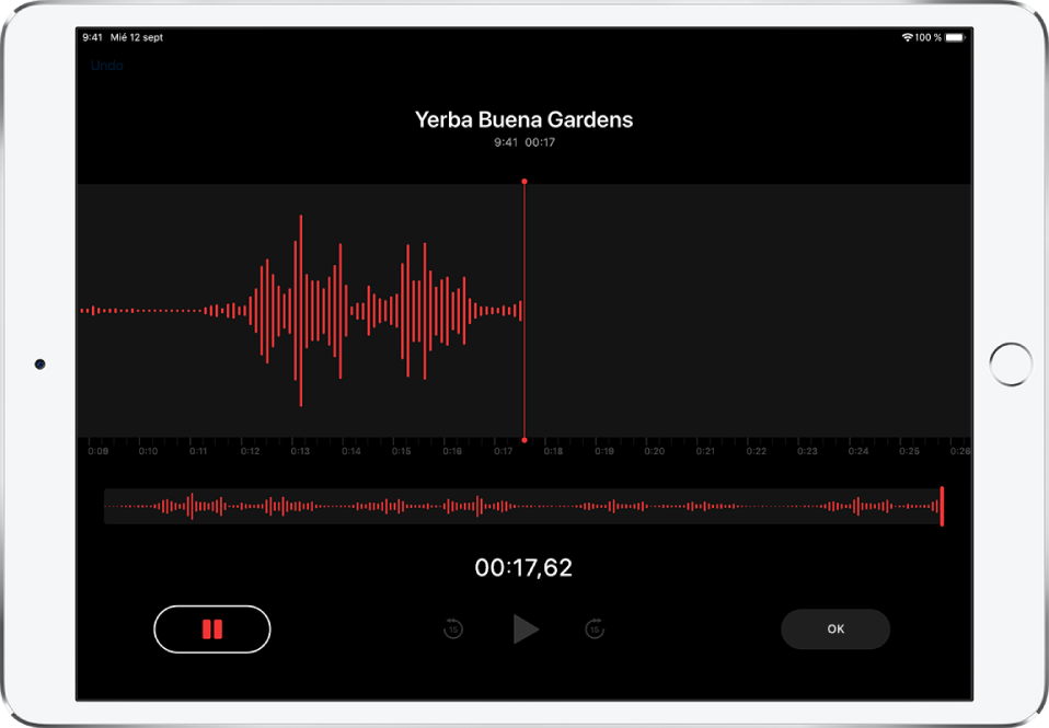 Pantalla de Notas de Voz con una grabación en curso.