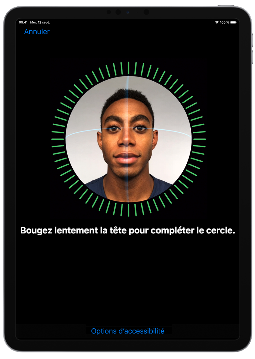 L’écran de configuration de Face ID.