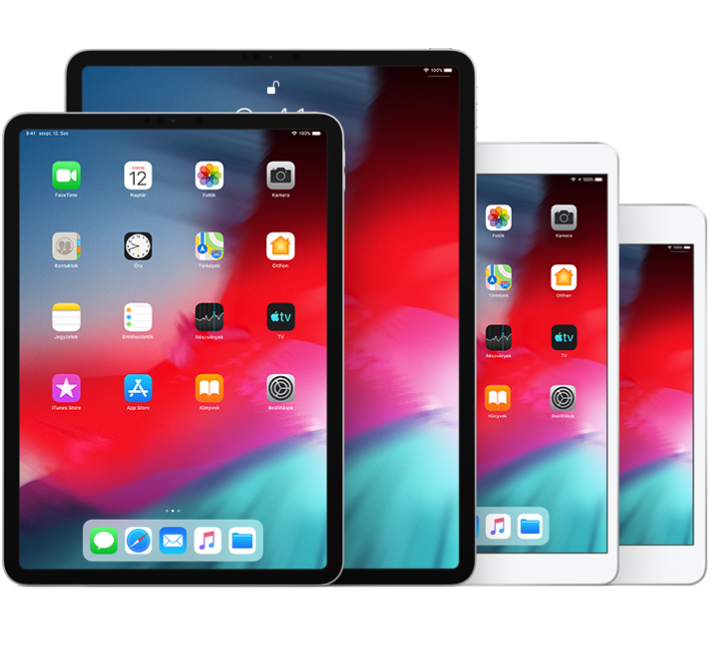 iPad Pro (10,5 hüvelyk), iPad Pro (12,9 hüvelyk) (2. generáció), iPad Air (3. generáció) és iPad mini (5. generáció)