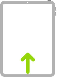 iPadの図。矢印は画面の下部から上へのスワイプを示しています。