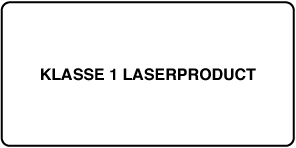 Een etiket met de tekst "Klasse 1 laserproduct".