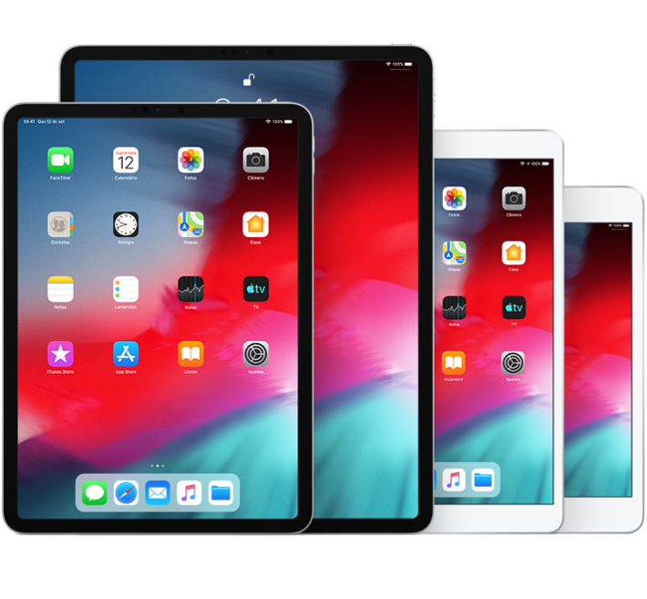 iPad Pro (10,5 polegadas), iPad Pro (12,9 polegadas) (2ª geração), iPad Air (3ª geração) e iPad mini (5ª geração)