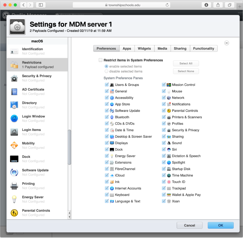 As restrições do macOS incluem impedir que usuários utilizem algumas Preferências do Sistema.