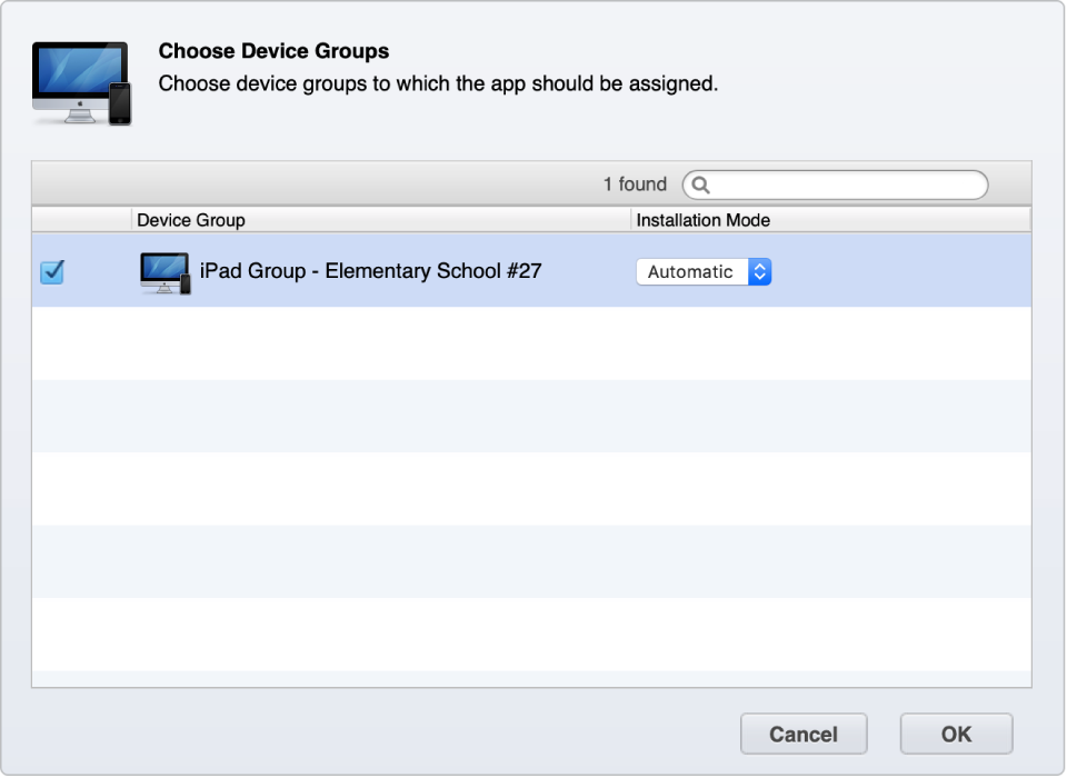 Create a device group based on device type, location, or group of users and then set the group to automatically add apps.
