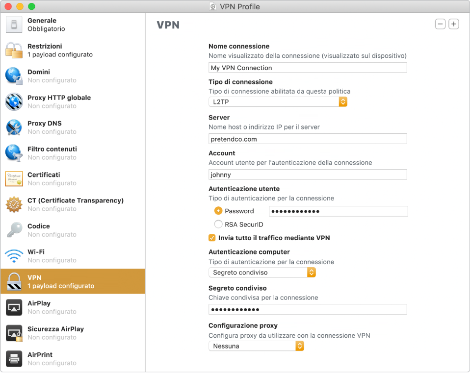 Puoi utilizzare Editor Profili per creare i profili di configurazione.