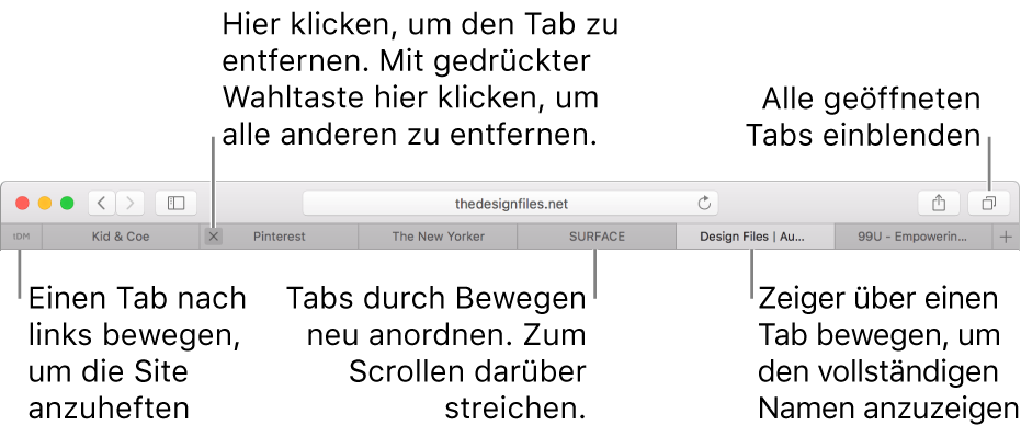Ein Safari-Fenster mit Tabs.