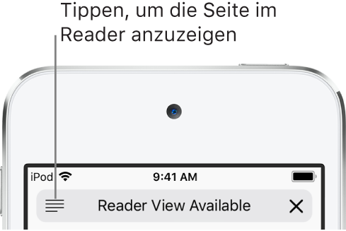 Das Adressfeld in Safari mit der Taste „Reader“ links.
