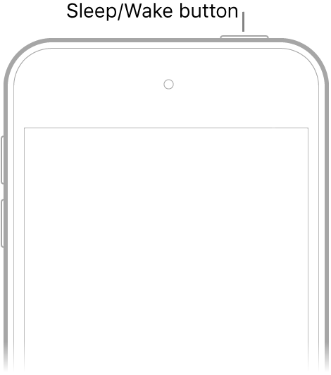 The front of iPod touch with the Sleep/Wake button on the top-right edge.