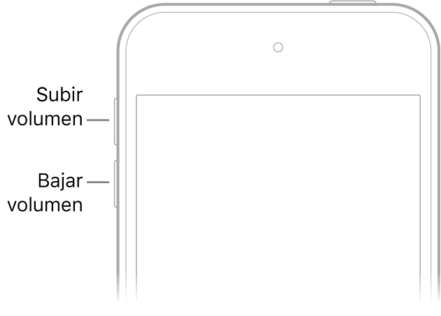 Parte superior del frontal del iPhone con los botones de subir volumen y bajar volumen en la parte superior izquierda.