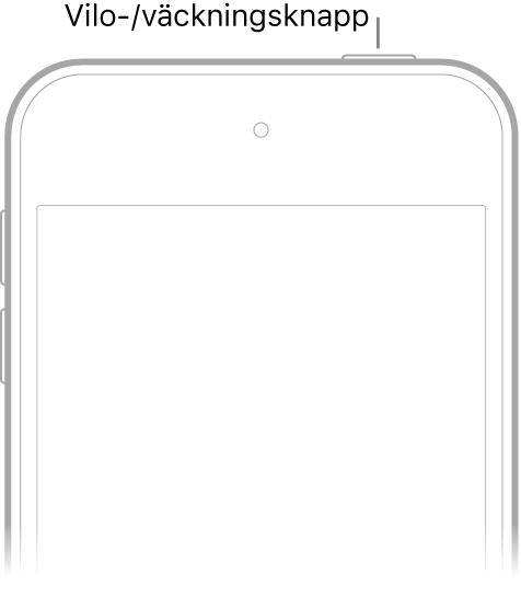 Framsidan av iPod touch med vilo-/väckningsknappen högst upp till höger på kanten.