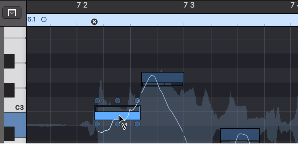 Figure. The Volume tool in the Audio Track Editor.