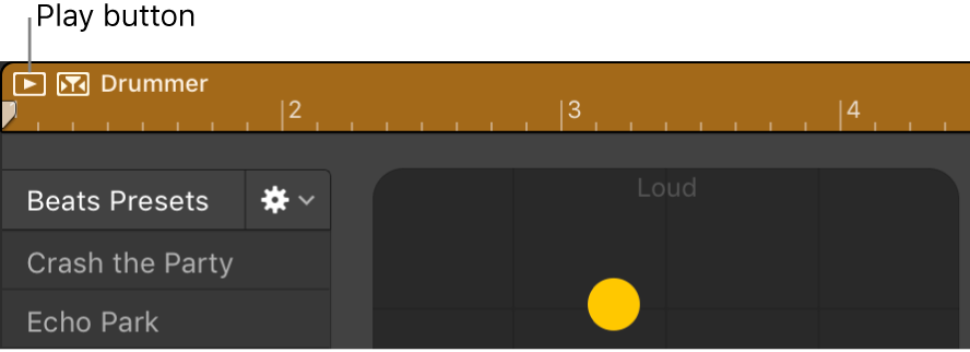 Figure. Play button in the Drummer Editor.