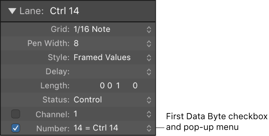 Figure. First Data Byte checkbox and menu.