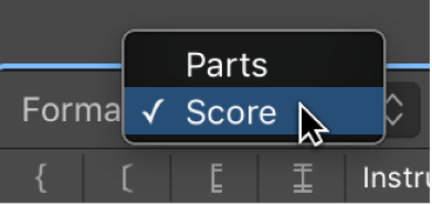 Figure. Format pop-up menu in Score Sets window