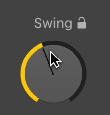 Figure. Dragging the Swing knob in the Drummer Editor.