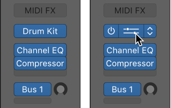 Figure. The Drum Kit Designer plug-in slot in the channel strip.