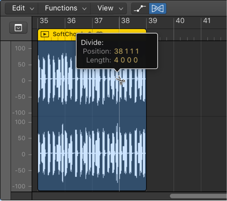Figure. Editing an audio region in the Audio Track Editor.