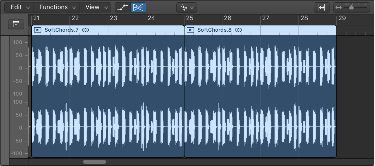 Figure. The Audio Track Editor with an audio region.