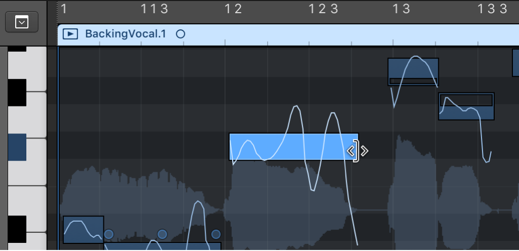 Figure. Dragging the right edge of a note in the Audio Track Editor.