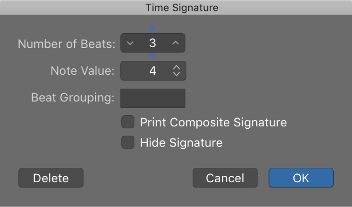 Figure. Time Signature dialog with value selected.