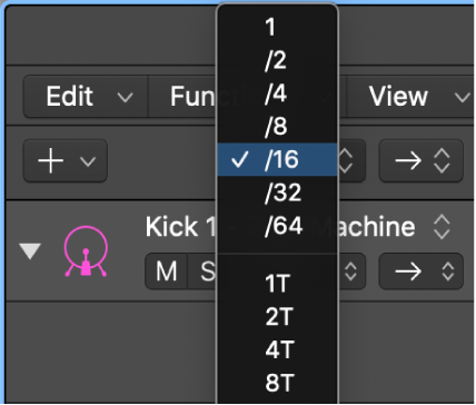 Step Sequencer Step Rate pop-up menu open, showing choices.