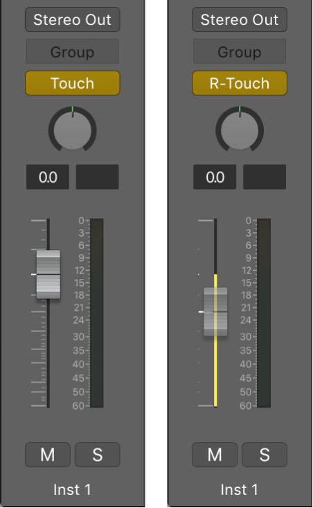 Figure. Volume fader set to Relative Touch mode.