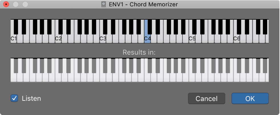 Figure. Chord Memorizer window showing Listen checkbox selected.