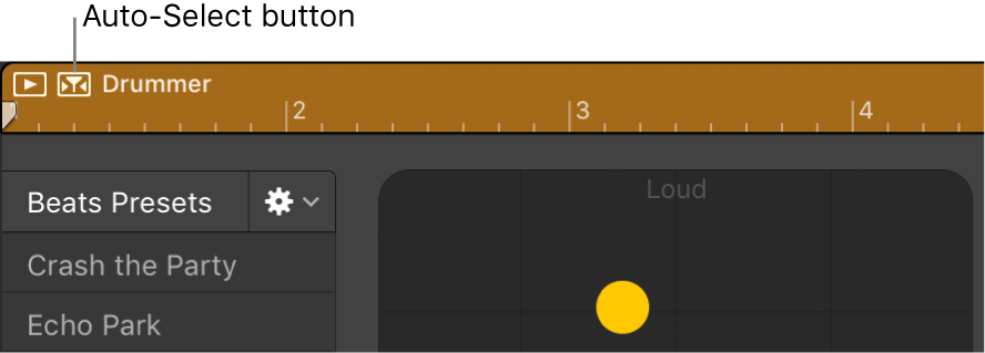 Figure. Auto-Select button in the Drummer Editor.