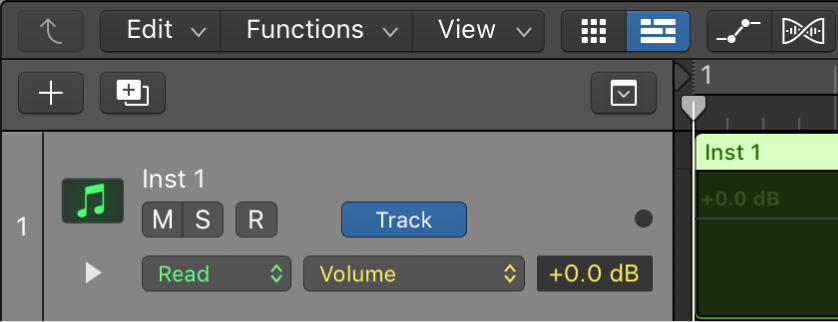 Figure. Showing track automation on for volume.