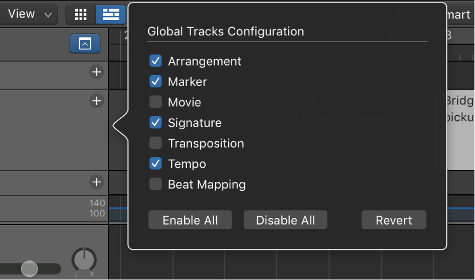 Figure. Global Tracks Configuration dialog.