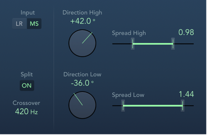 図。Direction Mixerウインドウ。分割モードのコントロールが表示されている。