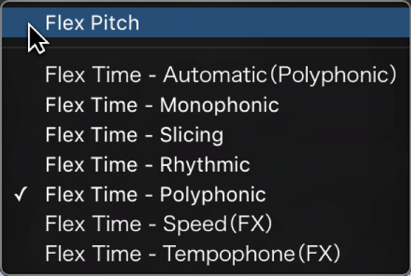 図。「Flex Pitch」モードが選択されたFlexポップアップメニュー。