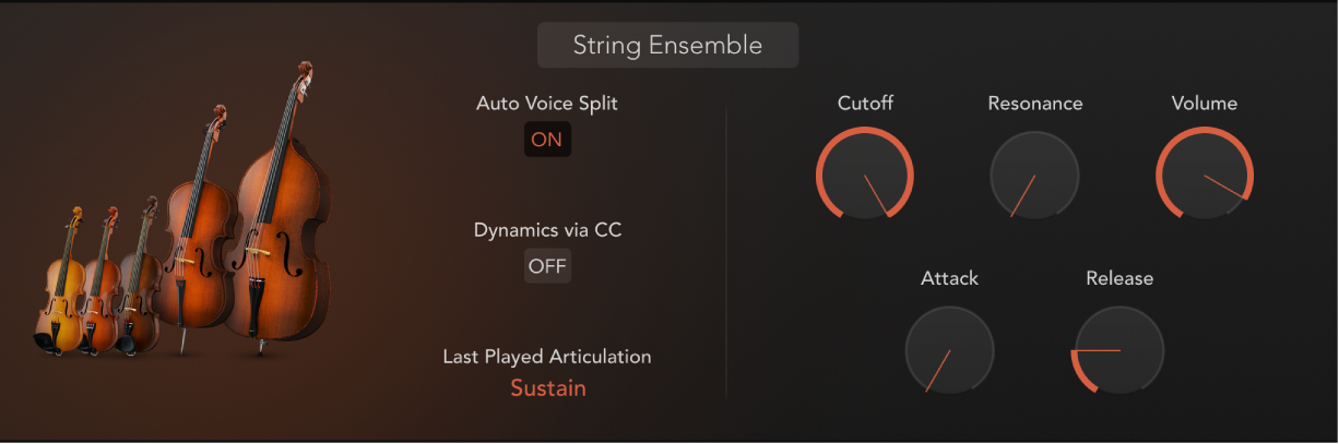 図。String Ensembleセクションが表示されたStudio Stringsウインドウ。