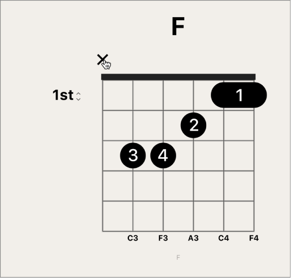 図。コードグリッドの弦の上部の領域にあるフィンガーツール。