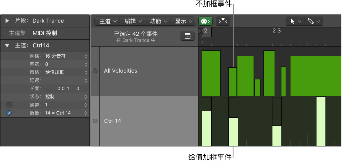 图。显示主道中加框和不加框的符杠。