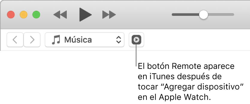 El botón "Control remoto" en iTunes aparece mientras estás tratando de agregar la biblioteca al Apple Watch.