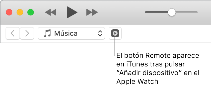 El botón Remote de iTunes aparece al intentar añadir la biblioteca al Apple Watch.