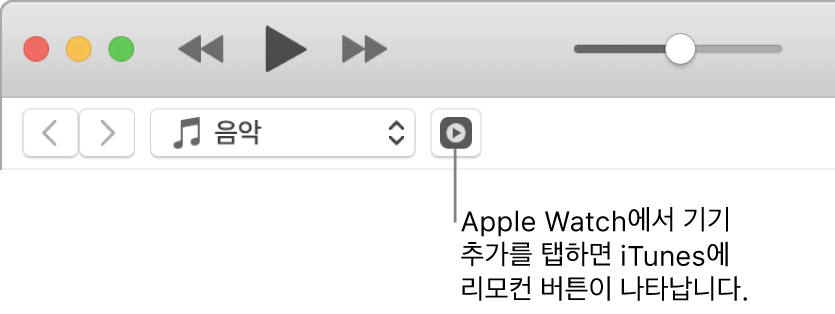 Apple Watch에 보관함을 추가하려고 하면 iTunes의 리모컨 버튼이 나타남.