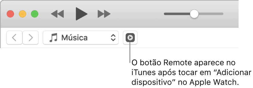 O botão Remote no iTunes surge enquanto está a tentar adicionar a biblioteca ao Apple Watch.