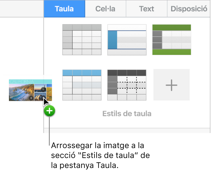 Arrossegar una imatge als estils de taula per crear un nou estil.