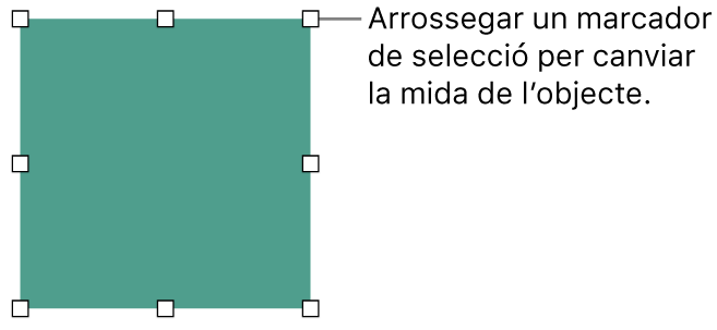Un objecte amb quadrats blancs a la vora per canviar la mida de l’objecte.