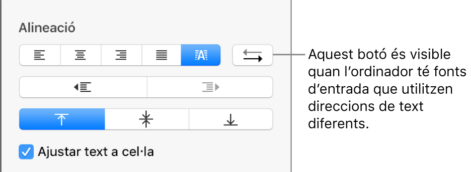 El botó “Direcció del paràgraf” als controls d’alineació de text.