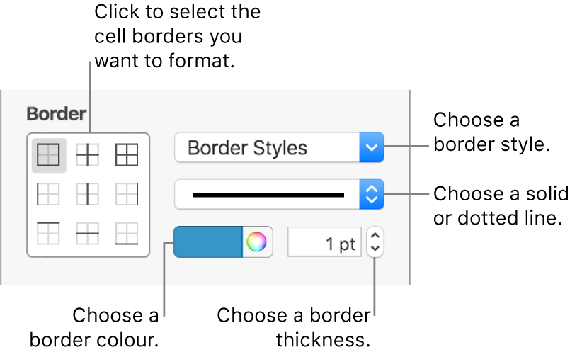 The Sidebar controls for changing the look of cell borders.
