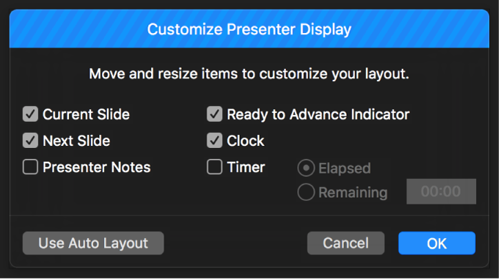 Customize Presenter Display dialog.