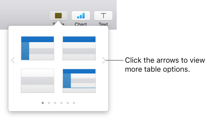 The Add Table pane with navigation arrows on the left and right.