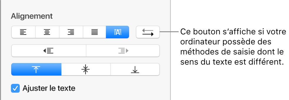 Le bouton Direction du paragraphe dans les commandes d’alignement de texte.