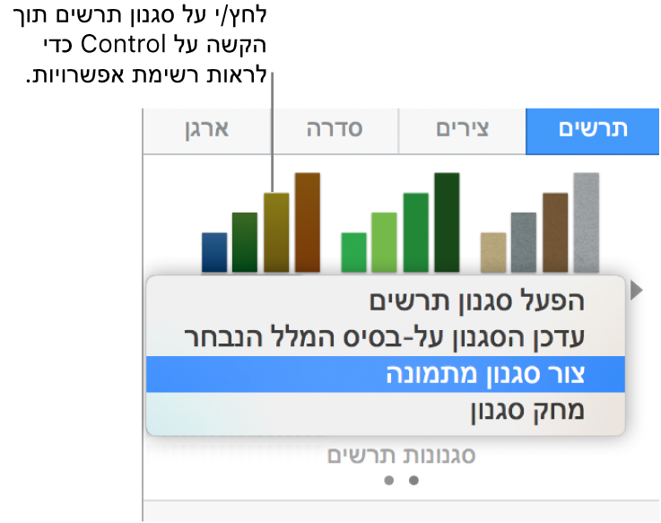 תפריט הקיצור סגנון תרשים.