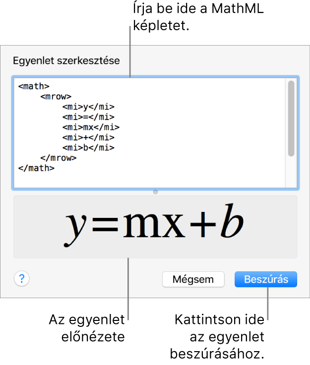 Egy egyenes lejtésének egyenlete az Egyenlet szerkesztése mezőben és az egyenlet előnézete alul.