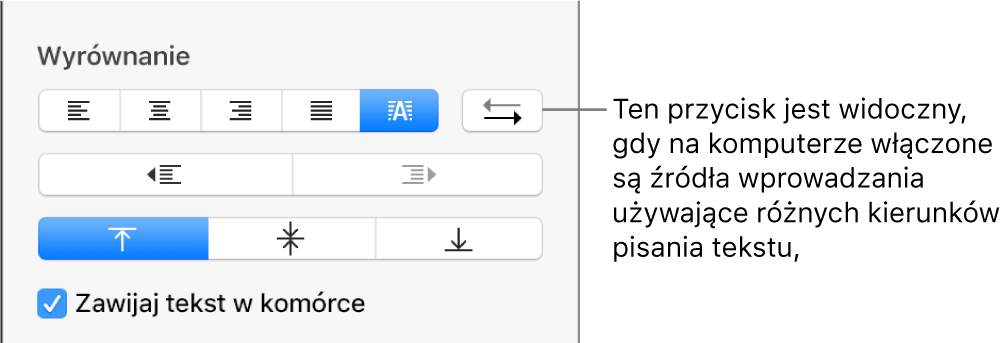 Przycisk Kierunek akapitu w obszarze narzędzi wyrównywania tekstu.