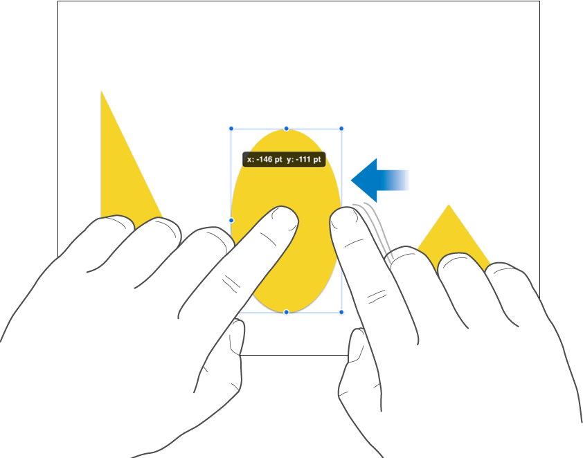 Un dedo manteniendo presionado un objeto mientras otro dedo se desliza hacia el objeto.